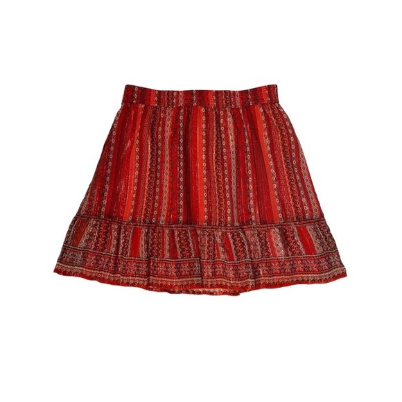 Loft Women's Red Skirt Size L Bohemian Print Elastic Waist‎ - Picture 7 of 7
